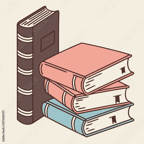 Vector art of a stack of colorful books is isolated on white background in a cartoon illustration