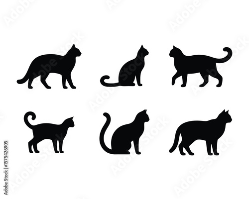 Feline silhouette collection elegant vector cat illustrations