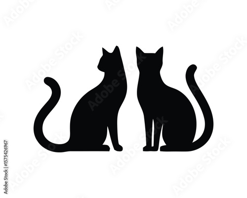 Elegant twin cats silhouette vector illustration