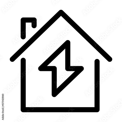 Electric bolt inside home line icon – editable stroke symbol for power supply, electricity, energy usage, and smart home system.