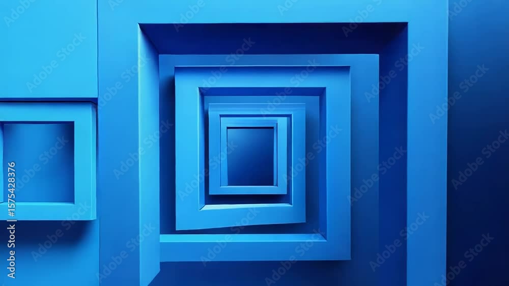Blue tunnel abstract background with square shapes creating depth illusion