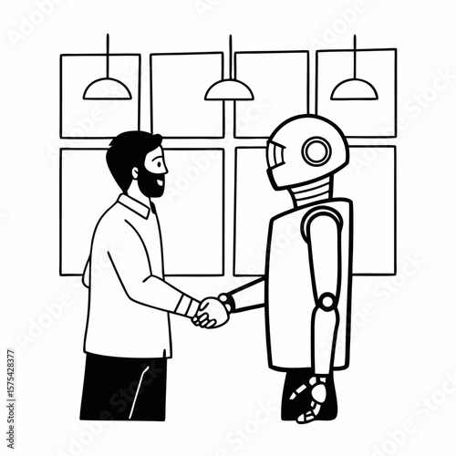 Flat Vector of Human and Robot Handshake — AI Collaboration Concept

