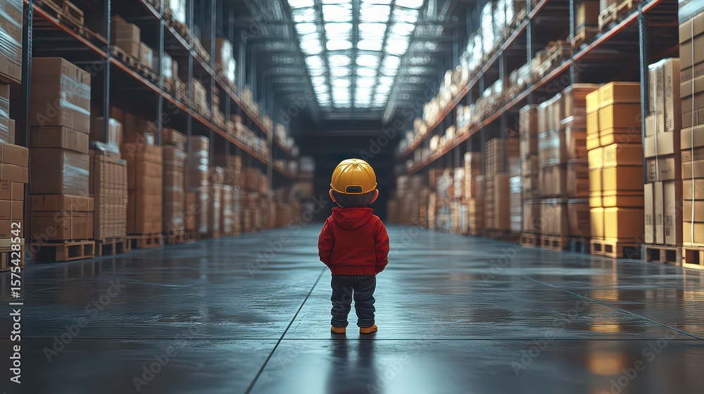 Obraz premium Child in with warehouse future career logistics.