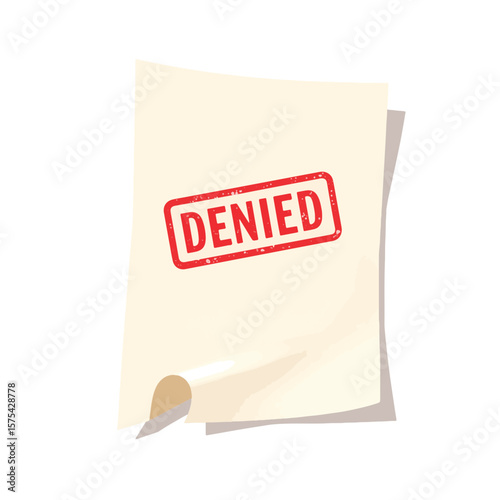 Document with "Denied" stamp on white background, rejection symbolism