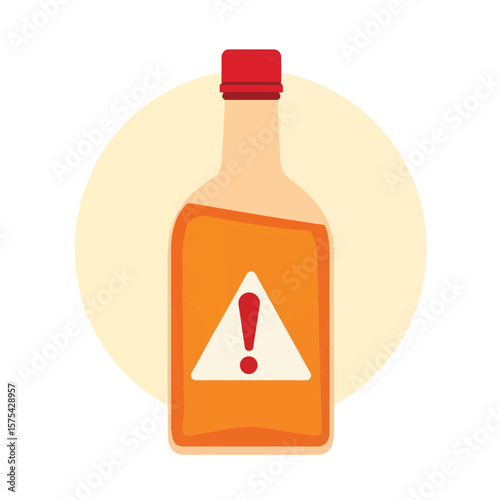 Stylized glass bottle with warning symbol, representation of caution