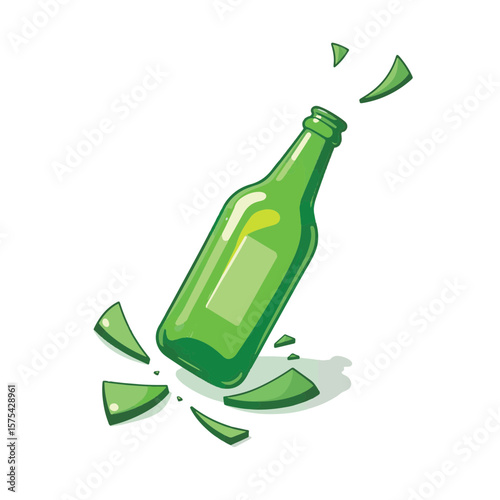 Broken beer bottle with jagged edges on white background, damage symbolism