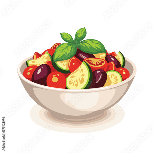 Vibrant bowl of ratatouille featuring fresh vegetables, culinary delight