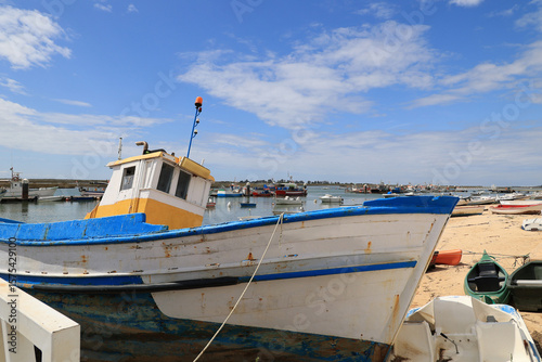 Boats on the beach in Santa Luzia, Portugal  