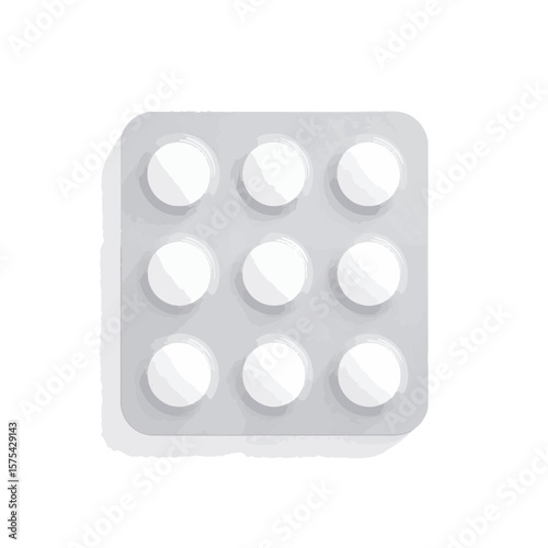 Minimalist pill blister pack on white background, health management