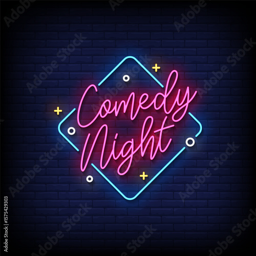 comedy night neon sign with brick wall background vector