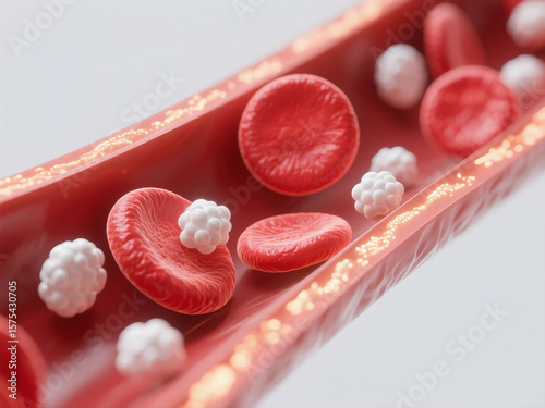 3D Realistic Red and White Blood Cells in Blood Vessel