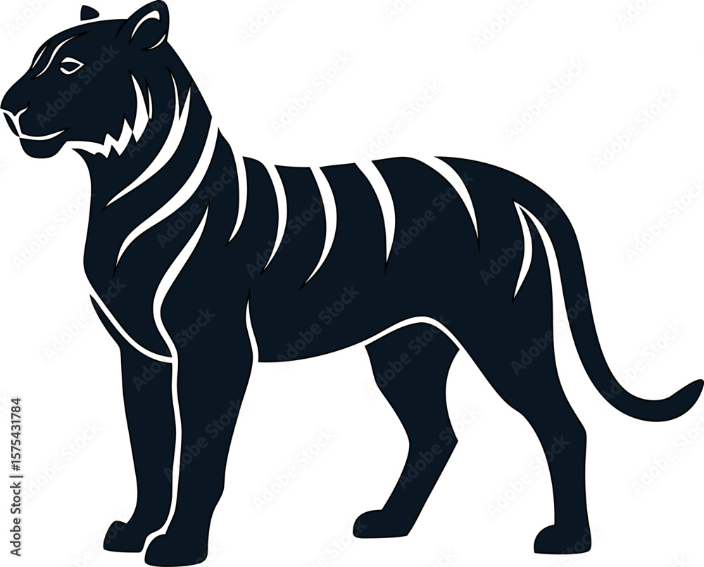 Obraz premium Powerful tiger icon in standing silhouette, vector format.
