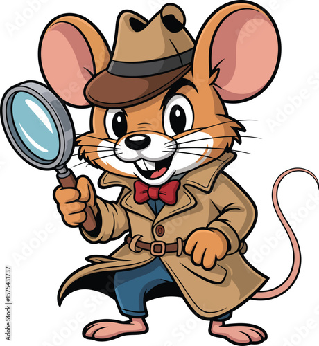 Detective Mouse Magnifying Glass Trench Coat Cartoon Animal