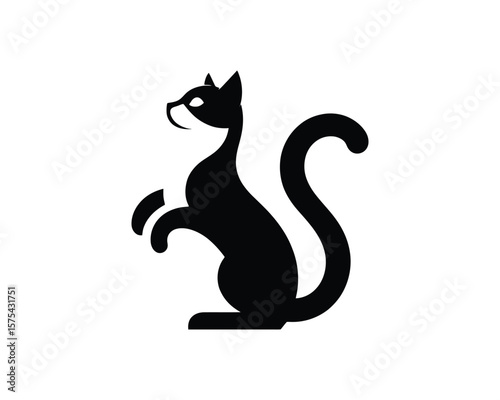 Sleek black cat silhouette mystical feline vector illustration