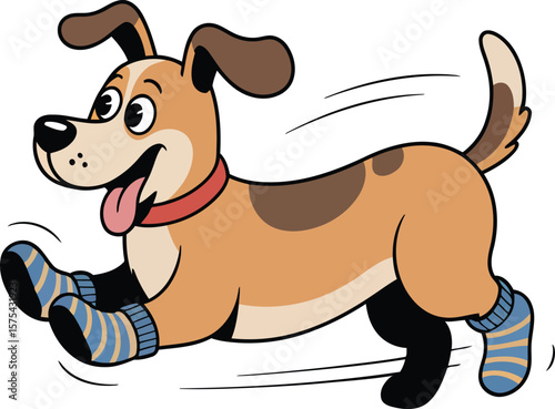 Cartoon Dog Wearing Socks Running Playful Puppy Illustration