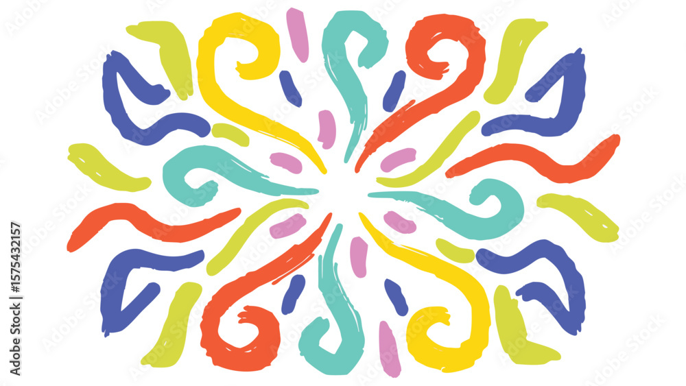 Obraz premium Colorful abstract swirls and dashes radiating from center on a white background design element