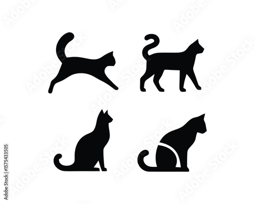 Silhouette cats vector set feline grace and elegance