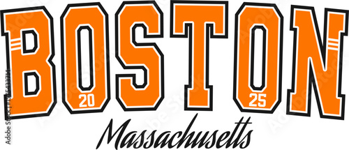 Vintage typography college varsity boston slogan print with grunge effect for graphic tee t shirt or sweatshirt - Vector