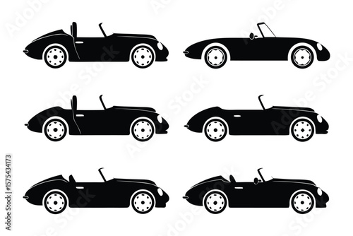 Classic Black Convertible Cars: A sleek collection of vintage convertible cars in elegant black silhouette, showcasing timeless design and automotive grace.
