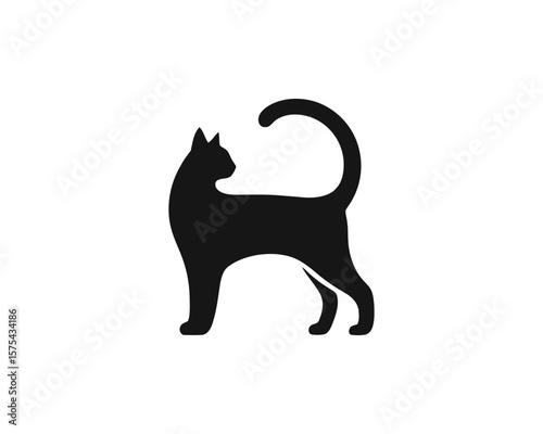 Minimalist black cat silhouette vector illustration for graphic design