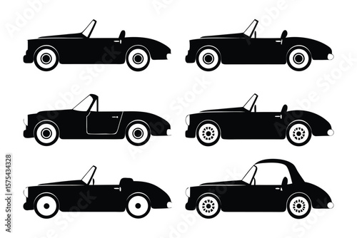 Classic Roadster Collection: A sleek collection of classic roadsters, each rendered in a bold monochrome silhouette, showcasing the timeless elegance of vintage automobiles.