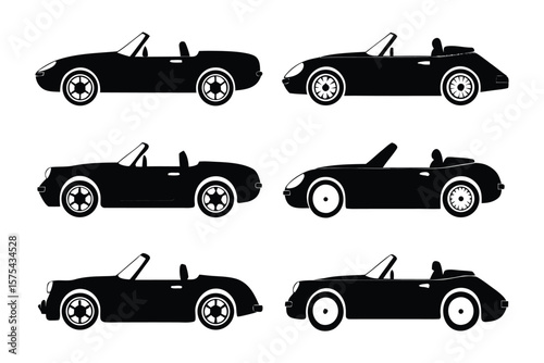 Automotive Silhouette: A sleek collection of six classic car silhouettes, presented in a monochrome style, showcasing the timeless appeal of automotive design. 