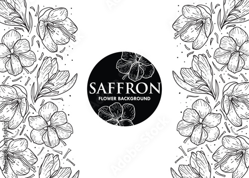 Vintage floral vector pattern with ornate Saffron and leaf illustrations perfect for decorative backgrounds and seamless designs