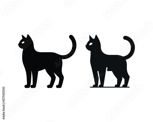 Sleek feline silhouette duo modern vector icons for elegant design