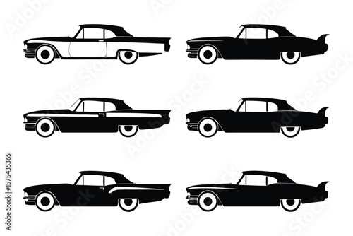 Set of Classic American Cars: A collection of stylish classic American cars presented in sleek, minimalist vector graphic.