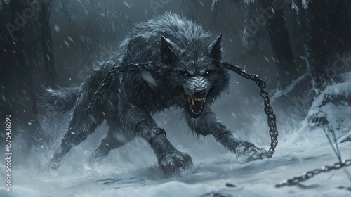 Ferocious wolf in snowy forest