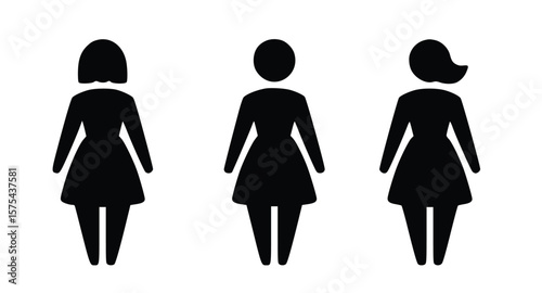Diverse woman icons showcase gender representation, equality, and the power of female identity in a simple black and white design, silhouette