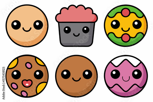 Cheerful assortment of food themed cartoon faces is perfect for adding fun to any creative project