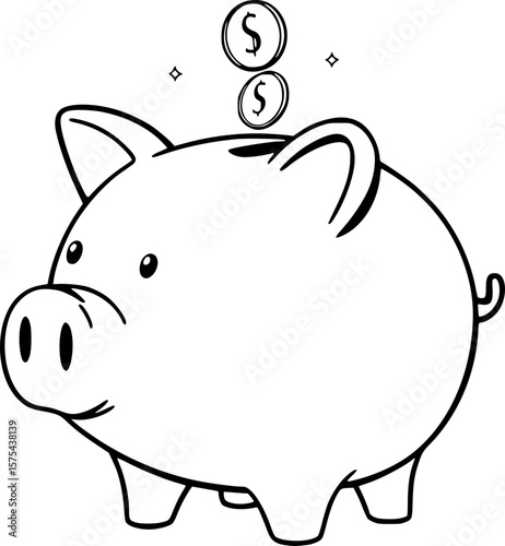 minimalist  black and white piggy bank simbolizing wealth and prosperity