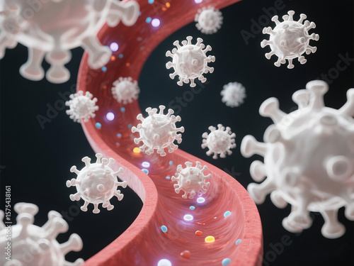 3D White Blood Cells Attacking Virus Particles