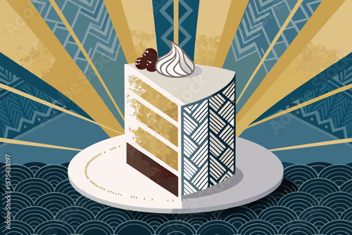 Impressive Deco Tall Cake Slice with Gra - Rich and Luxurious Visual Story Suitable for Web Design