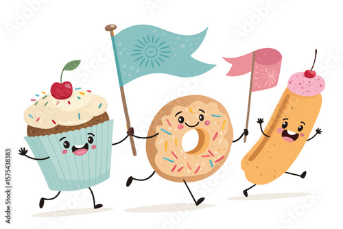Magnificent Bakery Character Parade Donut Muffin Eclair - Bold and Striking Visual Story Excellent f
