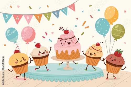 Gorgeous Bakery Party Crowd Cartoon Cup - Warm and Inviting Visual Story Perfect for Social Media - 