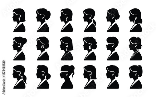 Businesswoman profiles represent a diverse group of professional women in elegant silhouettes, perfect for corporate communication.