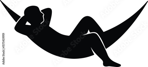 Silhouette man relaxing in hammock enjoying leisure time Vector illustration