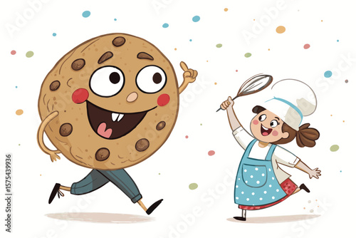 Brilliant Childlike with Oversized Smiling Cookie - Vibrant and Dynamic Visual Story Excellent for C