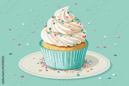 Exquisite Iced Cupcake with Sprinkles and - Bold and Striking Visual Story Excellent for Creative Pr
