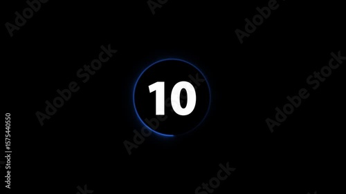 countdown from 20 to 0 with neon Infographic circle progress animation. Loading number counting up to down progress. 20 to 0 Number Counting on black screen. start, install, download, loader, timer.