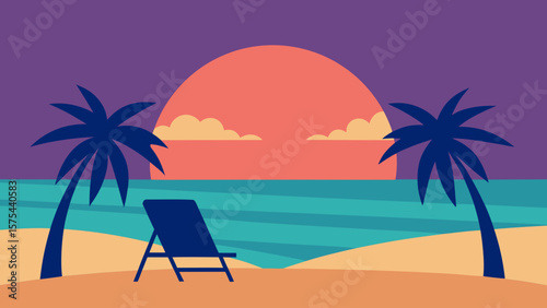 Tranquil Sunset Beach Scene Palm Trees, Ocean, and Relaxation