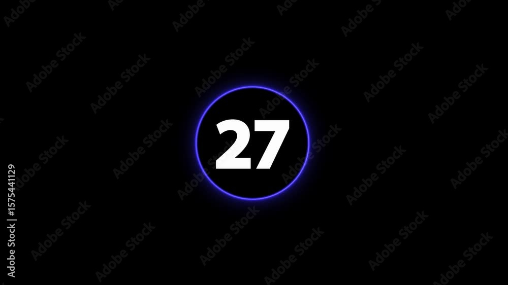 countdown from 55 to 0 with neon Infographic circle progress animation. Loading number counting up to down progress. 55 to 0 Number Counting on black screen. start, install, download, loader, timer.