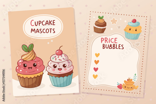 Splendid Cute Menu with Cupcake Mascots and Price - Rich and Luxurious Visual Story Ideal for Digita