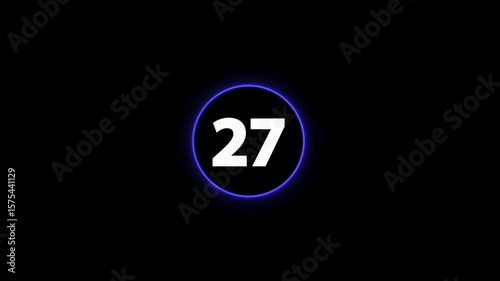 countdown from 55 to 0 with neon Infographic circle progress animation. Loading number counting up to down progress. 55 to 0 Number Counting on black screen. start, install, download, loader, timer.