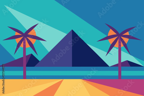 Geometric Tropical Pyramids A Vibrant Abstract Landscape Illustration