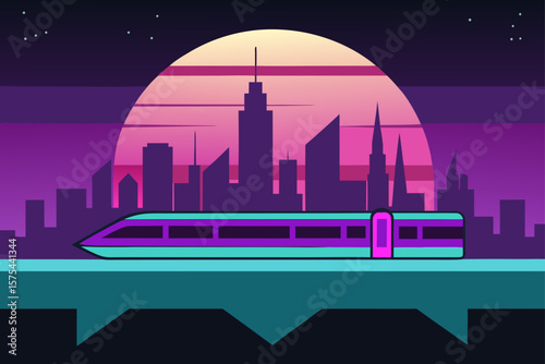 A vibrant vector illustration of a dark city skyline at night, showcasing urban architecture and towering skyscrapers under a moonlit sky