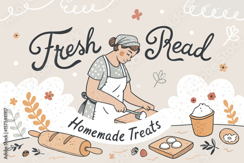 Gorgeous Doodle Bakery Scene with Hand Let - Bold and Striking Visual Story Excellent for Creative P
