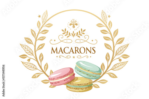 Remarkable Elegant Badge with Macarons Gold Text - Bright and Cheerful Visual Story Ideal for Brandi